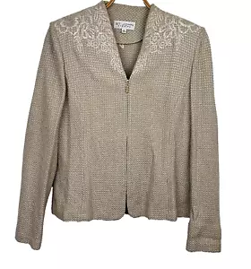 St John Evening Jacket Blazer 14 Beige Knit Beaded Full Zip Old Money Luxury - Picture 1 of 9