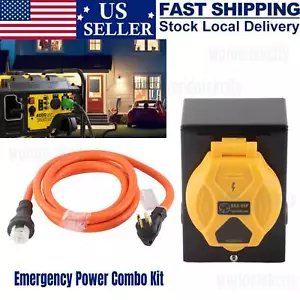 NEW 15FT 50 Amp Generator Extension Cord & Power Inlet Box Waterproof Combo Kit - Picture 1 of 19