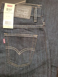 LEVIS 511 Slim Jeans Boys Stretch Denim Slim to Ankle Dk Blue Wash Size 14 - Picture 1 of 3