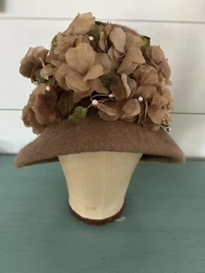 Cappello vintage Mr Josephs New York pelliccia marrone fiore etichetta unione Merrimac Merri Soie - Foto 1 di 7