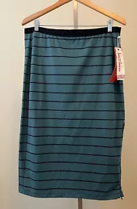 NEW Womens Love Hanna Andersson Sz Large Teal Black Striped Knit Straight Skirt - Picture 1 of 6