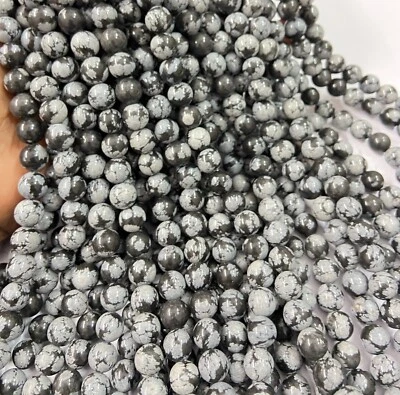"Cuentas redondas de obsidiana de copo de nieve 15"" hilo redondo cuentas de piedras preciosas lisas para artesanía" Foto 1 de 4