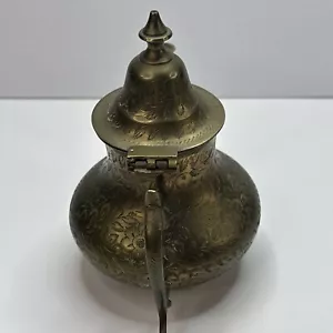Vintage Brass Etched Leaf Brass Teapot Made In India - Picture 1 of 16