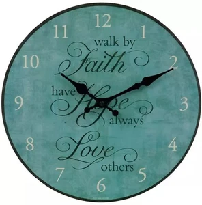 Kitchen Plastic Décor Wall Clock,12", WALK BY FAITH,HAVE HOPE ALWAYS,LOVE OTHERS - Picture 1 of 15