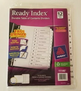 Avery Ready Index Customizable Table of Contents Dividers 12 Tab ( 1-12 ) 11140  - Picture 1 of 6