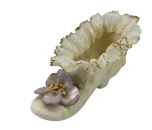 Antique Heirlooms of Tomorrow Porce Shie Spaghetti Lace Blue Pansy Flower - Picture 1 of 18