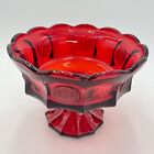 Vtg 60s Fostoria Ruby Red Coin Glass Compote Pedestal Bowl Valentines Decor