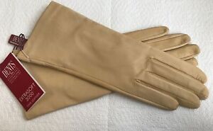 DENTS LADIES BEIGE ENGLISH LEATHER SILK LINED GLOVE SOME DYE BLEMISHES SZ 7 MED