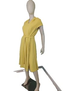 SHARANGO Yellow Cap Sleeve Fit/Flare Belted Dress-12 - Picture 1 of 4