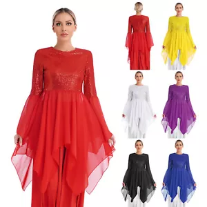 Women Dance Overlays for Worship Shiny Sequins Irregular Liturgical Praise Dress - Picture 1 of 77