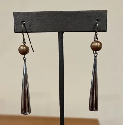 Robert Lee Morris STERLING SILVER & Bronze Pearl Dangle Earrings RLM Studios - Image 1 of 4
