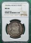 1964M MEXICO  PESO SILVER  WINE COLOR TONING NGC MS 66