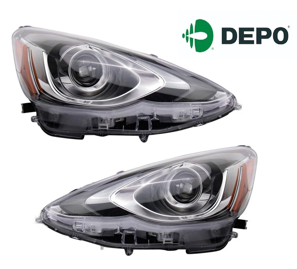 TOYOTA PRIUS C 2015-2017 LEFT RIGHT HEADLIGHTS HEAD LIGHTS LAMPS PAIR DEPO - Imagem 1 de 4