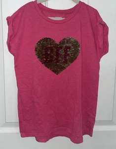 Carter’s Girls BFF Heart Sequin Pink Shirt Size 10/12 - Picture 1 of 8