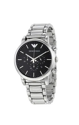 Reloj para hombre Emporio Armani clásico plateado cronógrafo esfera negra AR1894 nuevo Foto 1 de 4