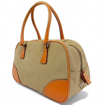 PRADA ручная сумка с короткими ручками сумочки логотип холст бежевый оранжевый подлинный - Изображение 1 из 4