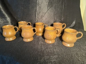 Vtg 4" McCoy Pottery Footed Mug-Curved-Variegated Brown-Dark Patterned Top Band - Picture 1 of 21