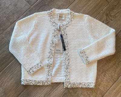 Elie Tahari 毛衣女式 S 象牙色串珠装饰开衫 全新带标签 — 第 1/4 张图片