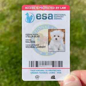 ESA ID CARD FOR EMOTIONAL SUPPORT DOG / CAT ANIMAL / SERVICE DOG