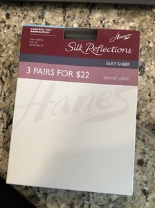 Two Hanes Silk Reflections Silky Sheer Control Top EF Barely Black Pantyhose - Picture 1 of 3