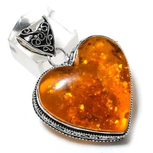 Baltic Amber Gemstone Handmade 925 Sterling Silver Jewelry Pendant 1.77" e653 - Picture 1 of 2