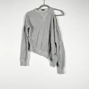 R13 Distorted Crew Neck Cold Off The Shoulder Pullover Cotton Sweatshirt Gray XS - Picture 1 of 4