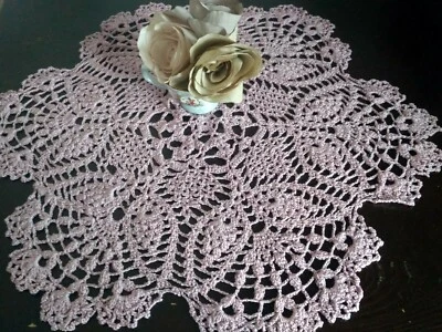 Pink crochet doily Lace tablecloth Handmade table cover 20 inches Vintage style - Image 1 of 4