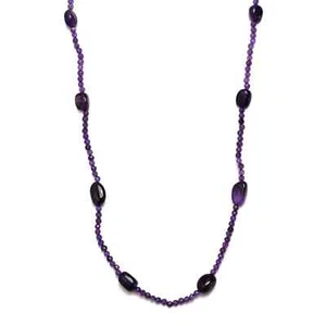 925 Sterling Silver Natural Amethyst Beaded Station Necklace Gift Size 20 Ct 67 - Picture 1 of 9
