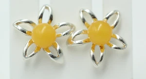 Bernsteinblume 925 Sterling Silver Studs Earring Silberblume With Amber - Picture 1 of 9