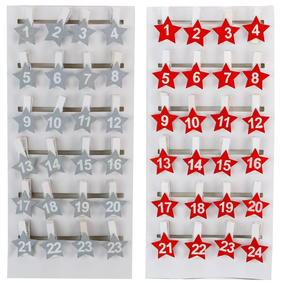 24 Klammern aus Holz für Adventskalender mit Datum Weihnachtskalender Zahlen DIY - Bild 1 von 1