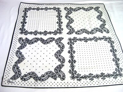 Винтажный квадратный черно-белый шарф VERA в горошек и с узором пейсли 19 x 20 дюймов - Изображение 1 из 4