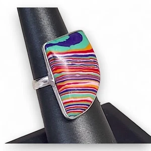 Lady's Rainbow Calsilica 925 Sterling Ring Size 6.5 Handcrafted - Picture 1 of 6