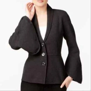 Alfani Cardigan Jacket Womens XL Charcoal Grey Bell Sleeve Collared Button Front - Picture 1 of 11