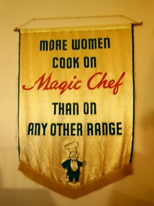 VINTAGE GROSSES 50er / 60er Jahre Magic Chef Händler Werbung Seidentuch Banner Schild - Bild 1 von 7