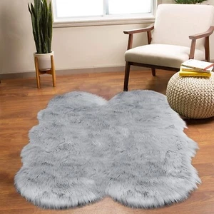 Latepis Grey Sheepskin Rug 4x6 Area Rugs Bedside Fluffy Faux Fur Rug Shag Car... - Picture 1 of 7