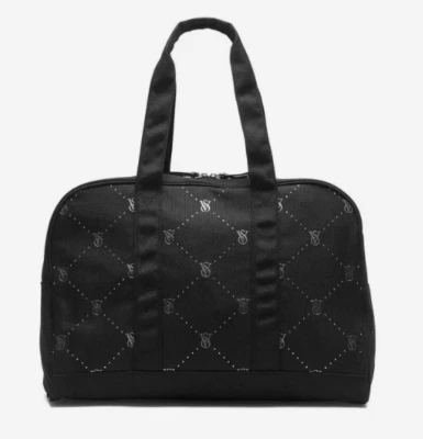 Victoria's Secret Weekender Quilted Black Tote Zip Duffle Bag VS Logo Rhinestone - Image 1 of 4