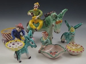 VIETRI 1950's ITALY POTTERY MAJOLICA LOT OF 5 FIGURINES GAMBONE ICS DONKEY #19 - Picture 1 of 12