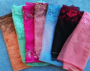 Lot 10 Yards 11" Wide Tulle Lace/Embroidered Flower Black,Green,Peach,Blue h178 - Picture 1 of 4