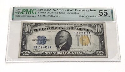 1934 A $10 NORTH AFRICA Silver Certificate WWII Emergency issue Graded By PMG 55 - Image 1 of 4