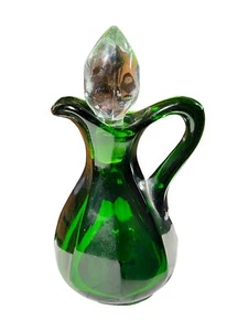 Vintage 1950s Paden City Emerald Green CRUET Faceted Stopper READ 6” - Picture 1 of 5