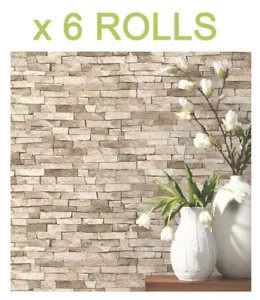 Textured Brick Effect Wallpaper Beige Realistic P&S Shading Bulk Deal 6 Rolls - Picture 1 of 2