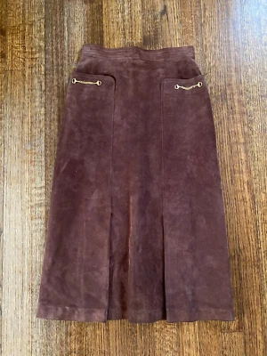 Rare Vintage 1970s Gucci Brown Suede Horsebit Midi Skirt - Image 1 of 4