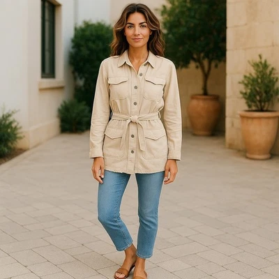 Chaqueta utilitaria Cato para mujer talla XL beige con cuello con cinturón y bolsillo con solapa Foto 1 de 4