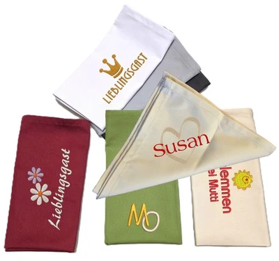 Stoffserviette 37x37cm, kochfest, mit Namen, Sternzeichen/Emblem,Motiv bestickt - Bild 1 von 4