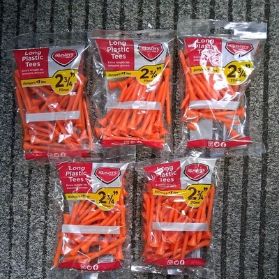 5 x Packs Masters Straight Long Plastic Driver Golf Tees  Orange 70mm 2 3/4"  - Image 1 of 2