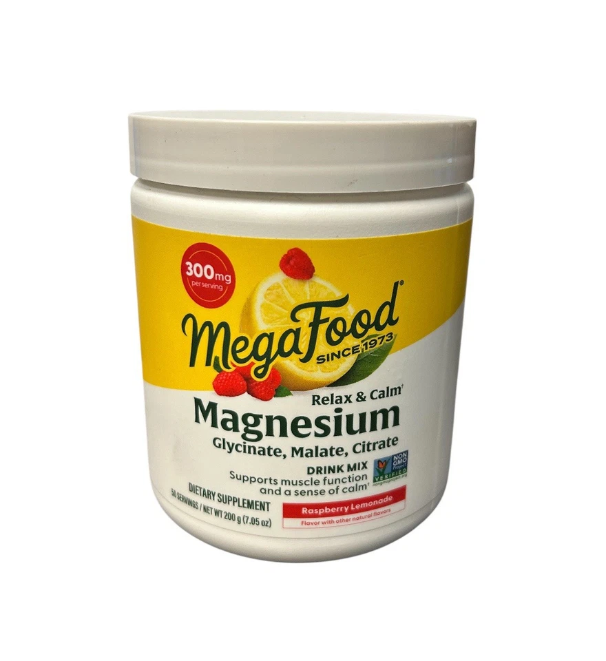 MegaFood Relax Calm Suplemento de Magnesio Limonada Frambuesa, 50 Porciones Foto 1 de 4