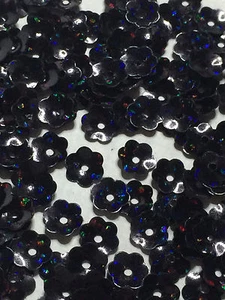 Sequins 6mm Black Laser Hologram Metallic 1/4in Flower Cup Choose Pack Size - Picture 1 of 1