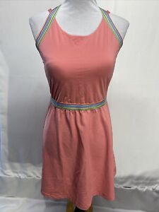 FILA Women’s Medium Pink Striped Accents Nylon Tennis Dress with Bra