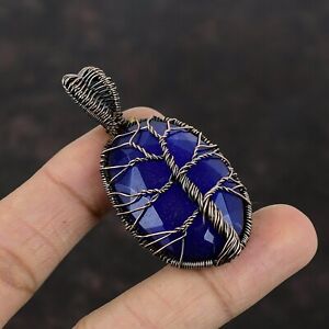 Blue Sapphire Copper Gift For Mom Wire Wrapped Tree Of Life Pendant 2.32"