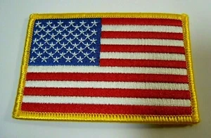 AMERICAN FLAG EMBROIDERED PATCH Iron-on GOLD BORDER USA  3.5" x 2.25" - Picture 1 of 2